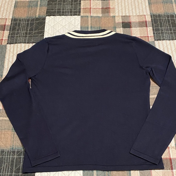 Vintage Lauren Ralph Lauren V-Neck Navy White Long Sleeve Women’s Sweater Silk S - Picture 5 of 8